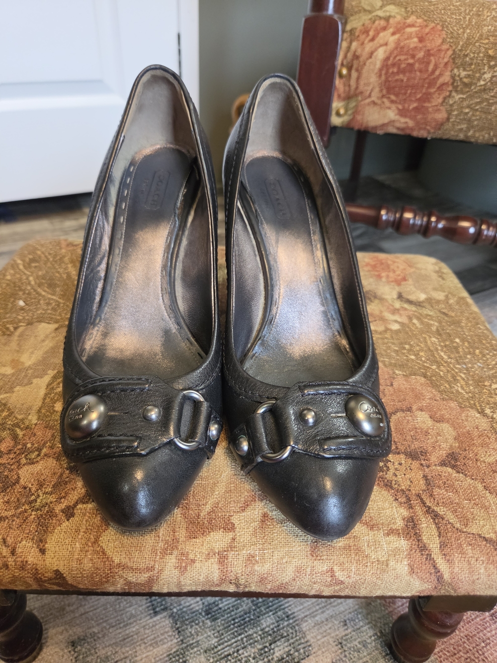 Coach Black Leather Wedges